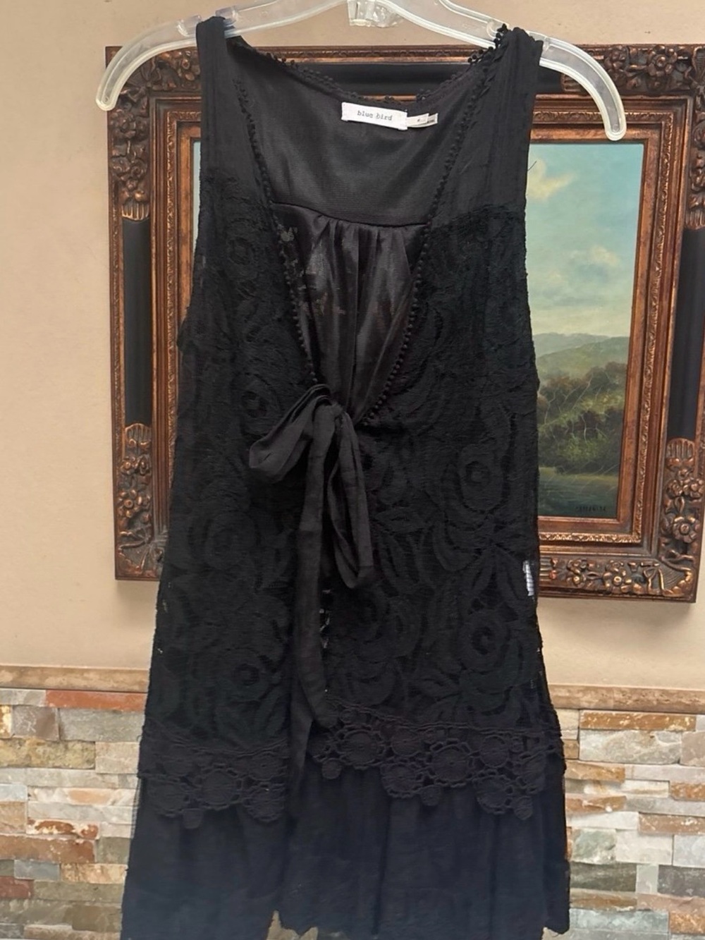 Blue Bird Black Lace Tie-Front Sleeveless Dress